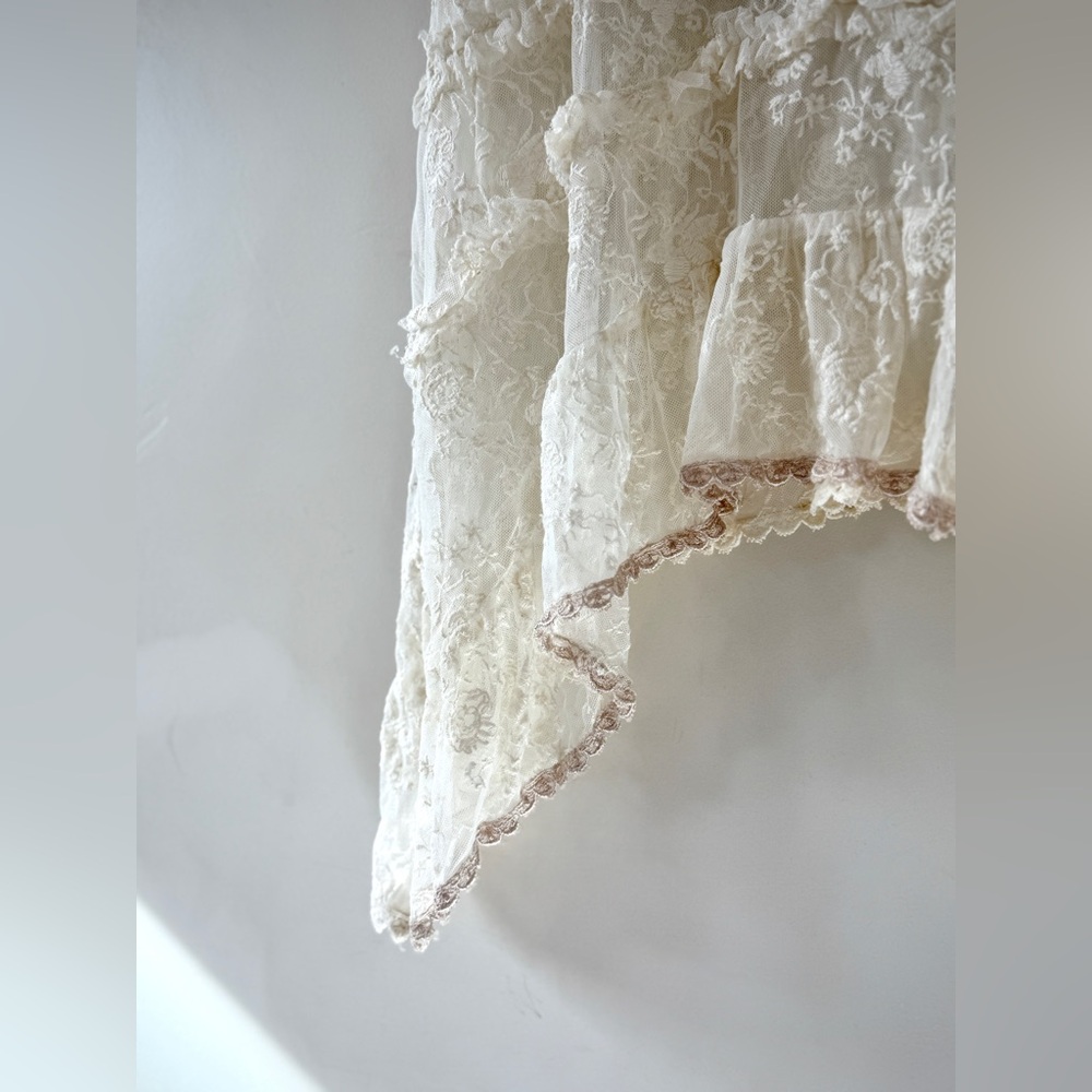Johnny Was All White Lace Asymmetrical Short Sleeve Baby Doll Dress - Picture 9 of 13